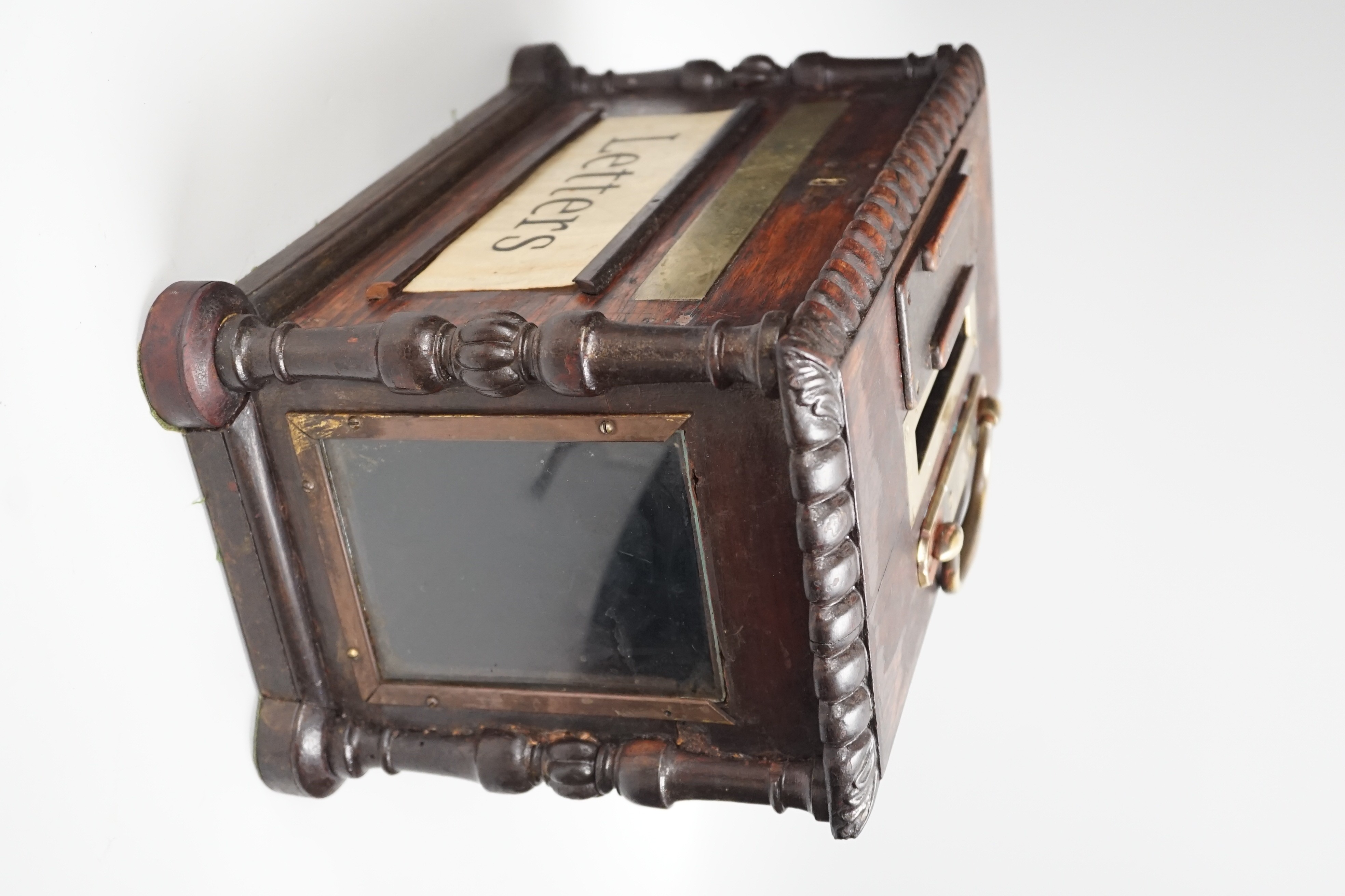 An early Victorian rosewood country house post box, 36cm wide